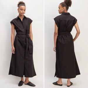 Everlane Black Sleeveless Button-Front Maxi Shirt Dress with Waist Tie